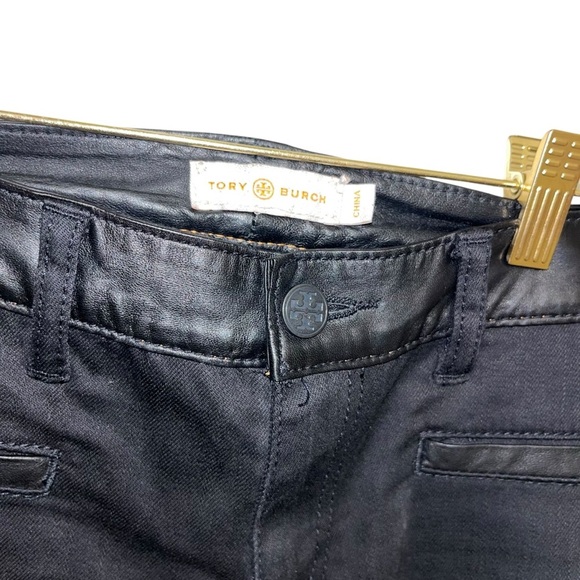 Tory Burch black vegan leather denim jeans pants 31” 10 winter fall staple - Picture 4 of 7